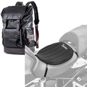 Set: Motorrad Rucksack RL3 Hecktasche Vintage 24Ltr sw Craftride mit Gel Sitzkissen Neopren L Gelkissen Sitzauflage sw