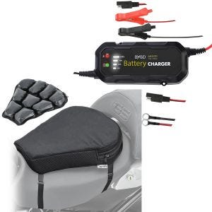 Set: Motorrad Luftkissen Air M Komfort Sitzkissen sw Tourtecs mit Batterie Ladegerät BC2 Vollautomatisch 1.500mA