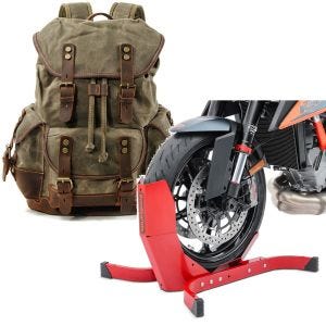 Set: Motorrad Rucksack Canvas RG8 Vintage 20Ltr Retro grün Craftride mit Motorradwippe Easy-Plus bis 21 Zoll rot