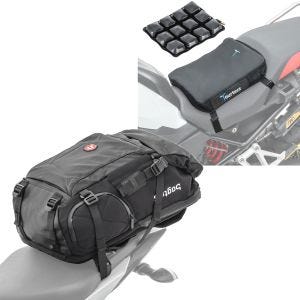 Set: Motorrad Rucksack HX5 wasserdicht 45Ltr mit Helmhalterung Bagtecs mit Luftkissen Air Deluxe S Komfort Sitzkissen sw