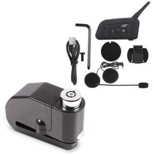 Set: Intercom Motorrad IK6 mit Headset wireless Tourtecs mit Bremsscheibenschloss Alarm 120dB sw