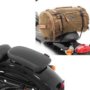 Set: Motorrad Hecktasche Vintage 25L braun Craftride mit Sozius Saugnapf Sitzpad passend für Custom Bikes Glider X sw