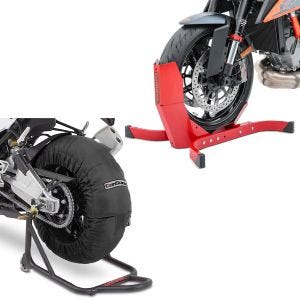 Set: Moto Couvertures Chauffantes Laguna Seca 60-80°C 17" noir ConStands avec Bloque Roue Easy-Plus à 21" rouge