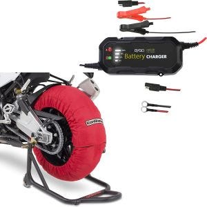 Set: Moto Couvertures Chauffantes Laguna Seca 60-80°C 17" rouge ConStands avec Chargeur de batterie de BC2 12V / 1.500mA