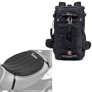 Set: Motorrad Rucksack HK4 Hecktasche 45Ltr sw Bagtecs mit Motorrad Gel Sitzkissen Neopren L Gelkissen Sitzauflage sw