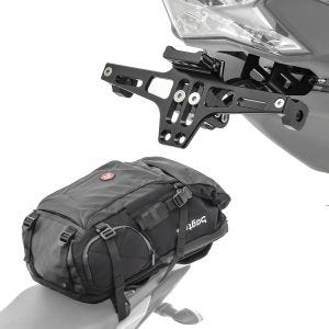 Set: Motorrad Rucksack HX5 wasserdicht 45Ltr mit Helmhalterung Bagtecs mit Kennzeichenhalter NH2 mit LED Beleuchtung