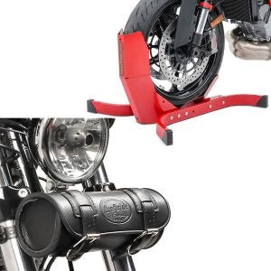 Set: Bloque Roue Easy-Plus à 21" rouge ConStands avec Moto Sacoche Fourche outils Elgin 2,4Ltr pour Retro Bikes noir