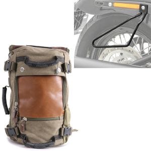 Set: Motorrad Rucksack Canvas VG6 Vintage Hecktasche 28Ltr Retro grün Craftride mit Satteltaschenhalter Universal sw