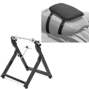 Set: Wuchtbock Motorrad WU-2 Auswuchtgerät sw ConStands mit Motorrad Gel Sitzkissen S Komfortkissen universal in sw