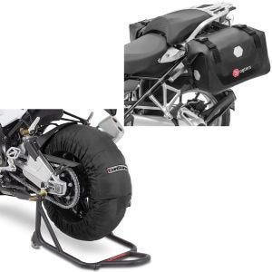 Set: Moto Couvertures Chauffantes 60-80°C 17" nr ConStands avec Sacoches cavalières laterales RB25 à enroulement