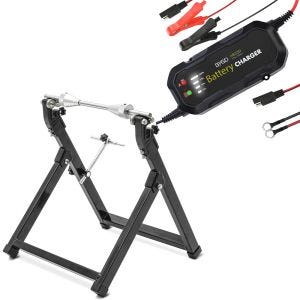 Set: Wuchtbock Motorrad WU-2 Auswuchtgerät sw ConStands mit Motorrad Batterie Ladegerät BC2 Vollautomatisch 1.500mA
