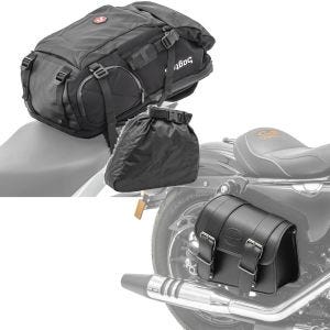 Set: Motorrad Rucksack HX5 wd. 45Ltr mit Helmhalterung Bagtecs mit Satteltasche rechts Montana 8Ltr passend für Chopper sw