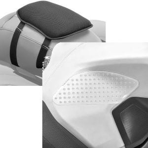 Set: Motorrad Gel Sitzkissen S Komfortkissen univ. sw Tourtecs mit Seiten-Tankpad Grip Pad M transp.