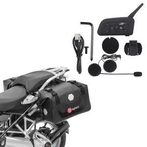 Set: Intercom Motorrad IK6 mit Headset wireless Tourtecs mit Satteltaschen Wasserdicht RB25 mit Rollverschluss