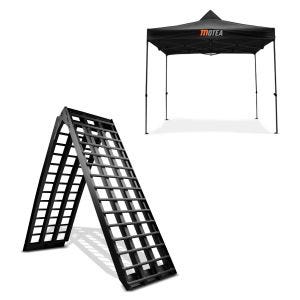 Set: Rampe de Chargement V noir en Alu max. 680 kg pli. pour Moto ConStands avec Pavillion pli. 3x3m pour la piste MOTEA