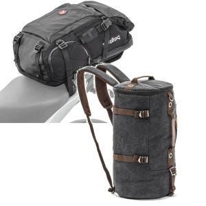 Set: Motorrad Rucksack HX5 wasserdicht 45Ltr mit Helmhalterung Bagtecs mit Rucksack Canvas VG8 Vintage 35Ltr sw