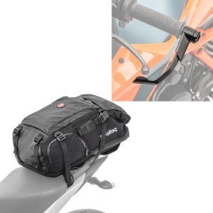 Set: Motorrad Rucksack HX5 wd. 45Ltr mit Helmhalterung Bagtecs mit Hebelschützer X1 sw
