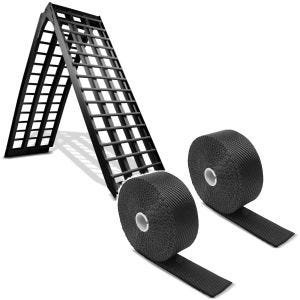 Set: Alu Auffahrrampe V sw, bis 680 kg, klappbar, passend für Motorrad ConStands mit Hitzeschutzband Auspuffband sw 15m