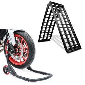 Set: Rampe chargement V nr Alu max. 680 kg pli. pour Moto ConStands avec Béquille d'Atelier Falcone pour étriers doubles