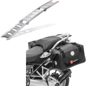 Set: Motorrad Auffahrrampe bis 270 kg Alu-III dreifach klappbar ConStands mit Satteltaschen wd. RB25 mit Rollverschluss