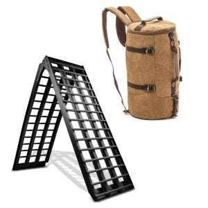 Set: Rampe de Chargement V noir en Alu max. 680 kg pli. pour Moto ConStands avec Sac à dos Canvas VG8 35Ltr Retro marron