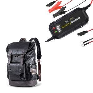 Set: Motorrad Rucksack RL3 Hecktasche Vintage 24Ltr sw Craftride mit Batterie Ladegerät BC2 Vollautomatisch 1.500mA