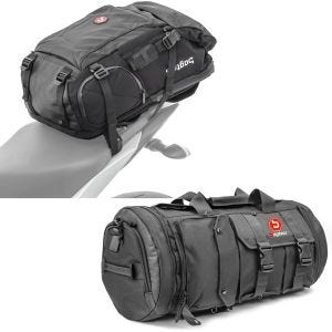 Set: Motorrad Rucksack HX5 wasserdicht 45Ltr mit Helmhalterung Bagtecs mit Hecktasche TB8 Gepäckrolle 35Ltr sw