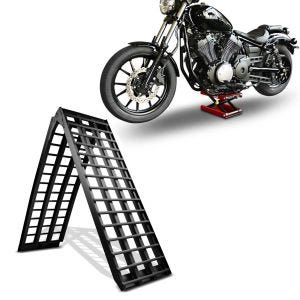 Set: Rampe de Chargement V noir en Alu max. 680 kg pli. pour Moto ConStands avec Moto Pont Mid-lift M noir 500kg rouge
