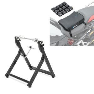 Set: Wuchtbock Motorrad WU-2 Auswuchtgerät sw ConStands mit Motorrad Luftkissen Air Deluxe S Komfort Sitzkissen in sw