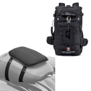Set: Motorrad Rucksack HK4 Hecktasche 45Ltr in sw Bagtecs mit Motorrad Gel Sitzkissen S Komfortkissen universal in sw