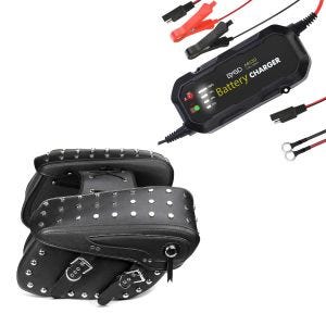 Set: Sacoches cavalières laterales pour Custom et Retro VH6 nr Craftride avec Chargeur de batterie de BC2 12V / 1.500mA