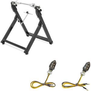 Set: Wuchtbock Motorrad WU-2 Auswuchtgerät sw ConStands mit LED Blinker KP8 ECE Paar getönt