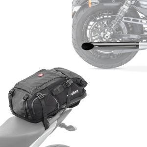 Set: Motorrad Rucksack HX5 wasserdicht 45Ltr mit Helmhalterung Bagtecs mit Endschalldämpfer univ. Caferacer Turn Out sw