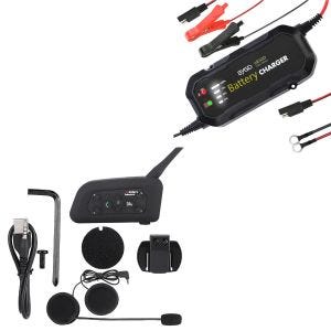 Set: Intercom Motorrad IK6 mit Headset wireless Tourtecs mit Batterie Ladegerät BC2 Vollautomatisch 1.500mA