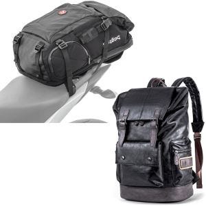 Set: Motorrad Rucksack HX5 wasserdicht 45Ltr mit Helmhalterung Bagtecs mit Rucksack RL3 Hecktasche Vintage 24Ltr sw