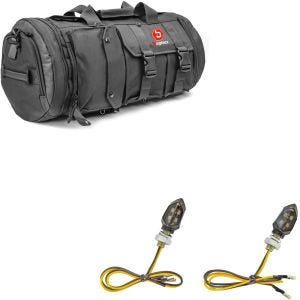 Set: Motorrad Hecktasche TB8 Gepäckrolle 35Ltr sw Bagtecs mit LED Blinker KP8 ECE Paar getönt