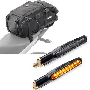 Set: Motorrad Rucksack HX5 wasserdicht 45Ltr mit Helmhalterung Bagtecs mit Lauflicht Blinker KP6 LED Blinker ECE 2 Stück