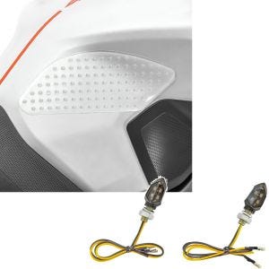 Set: Protège réservoir lateral moto Grip M Protection transparent Zaddox avec Clignotants moto LED KP8 2 pièces teinté