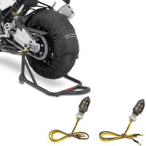 Set: Moto Couvertures Chauffantes Laguna Seca 60-80°C 17" noir ConStands avec Clignotants moto LED KP8 2 pièces teinté