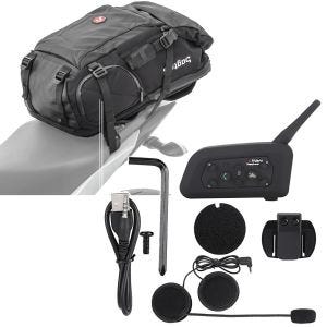 Set: Sac à dos moto HX5 imperméable 45Ltr avec porte-casque Bagtecs avec Intercom moto IK6 Bluetooth