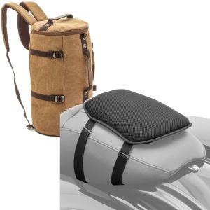 Set: Sac à dos moto Canvas VG8 35Ltr Retro marron Craftride avec Moto Gel Coussin de selle S Univ. noir