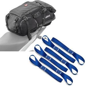 Set: Motorrad Rucksack HX5 wd. 45Ltr mit Helmhalterung Bagtecs mit Zurrschlaufen passend für Spanngurte, 6er Mega Pack Blau