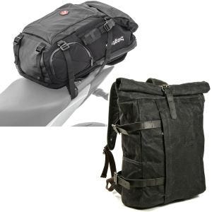 Set: Sac à dos moto HX5 imp. 45Ltr Bagtecs avec Sac à dos moto Canvas VR2 Sacoche moto 20Ltr Retro noir