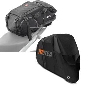 Set: Motorrad Rucksack HX5 Hecktasche wasserdicht 45Ltr mit Helmhalterung Bagtecs mit Abdeckplane BC1 XXL Abdeckhaube sw