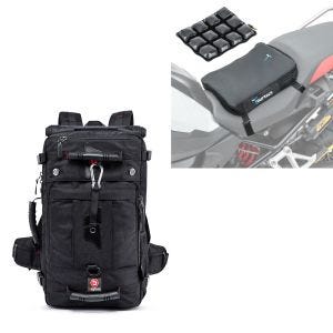 Set: Sac à dos moto HK4 Sacoche de selle arrière 45Ltr noir Bagtecs avec Moto Coussin d'air Air Deluxe S noir