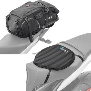 Set: Sac à dos moto HX5 imperméable 45Ltr avec porte-casque Bagtecs avec Moto Gel Coussin de selle Néoprène M noir