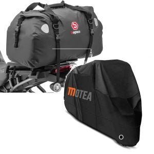 Set: Sacoche de selle Moto arrière XF60 Volume 60l Bagtecs avec Housse de protection pour Moto BC1 XXL imp. noir