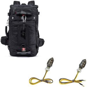 Set: Motorrad Rucksack HK4 Hecktasche 45Ltr sw Bagtecs mit LED Blinker KP8 mit E-Prüfzeichen 2 Stück vorne-hinten getönt