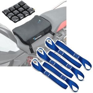 Set: Motorrad Luftkissen Air Deluxe S sw Tourtecs mit Zurrschlaufen passend für Spanngurte, 6er Mega Pack Blau
