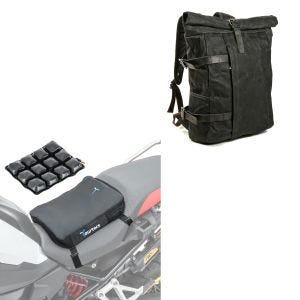 Set: Sac à dos moto Canvas VR2 Sacoche moto Vintage 20Ltr Retro noir Craftride avec Moto Coussin d'air Air Deluxe S noir